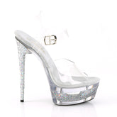 ECLIPSE-608GT Silver & Clear Ankle Peep Toe High Heel