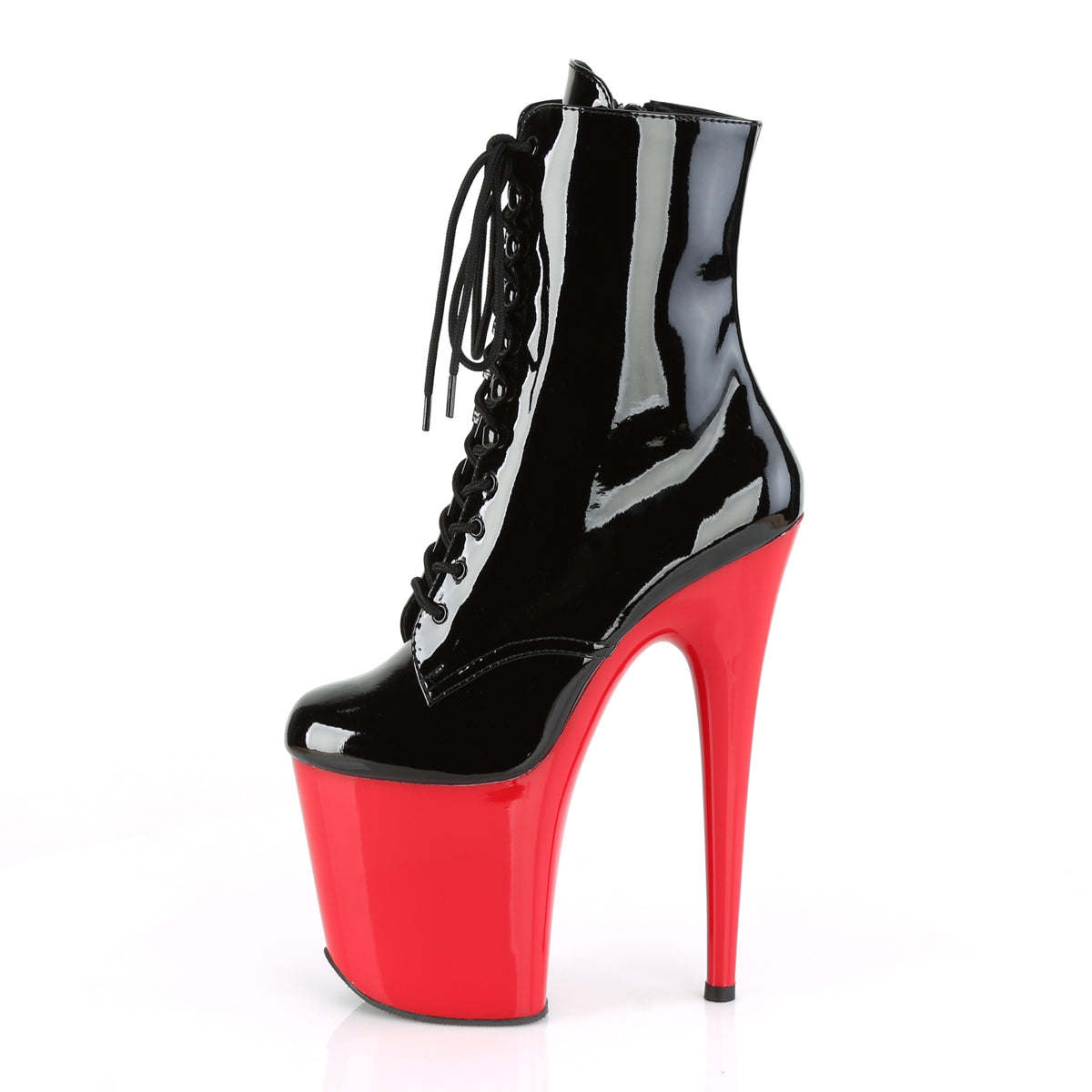 FLAMINGO-1020 Black Patent & Red 8 Inch Heel Boots