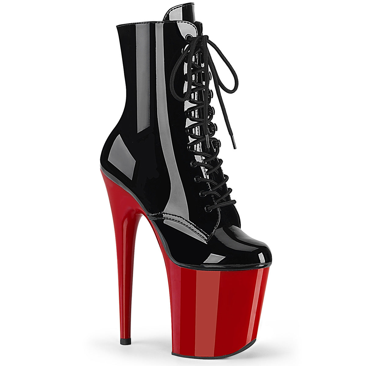 FLAMINGO-1020 Black Patent & Red 8 Inch Heel Boots