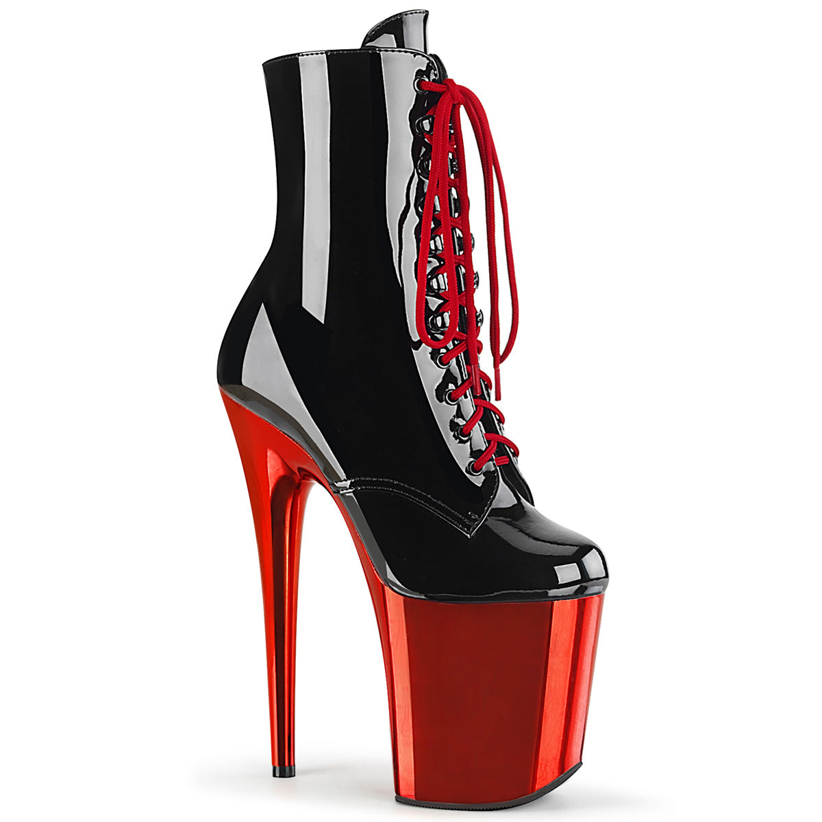 FLAMINGO-1020 Black & Red Chrome 8 Inch Heel Boots