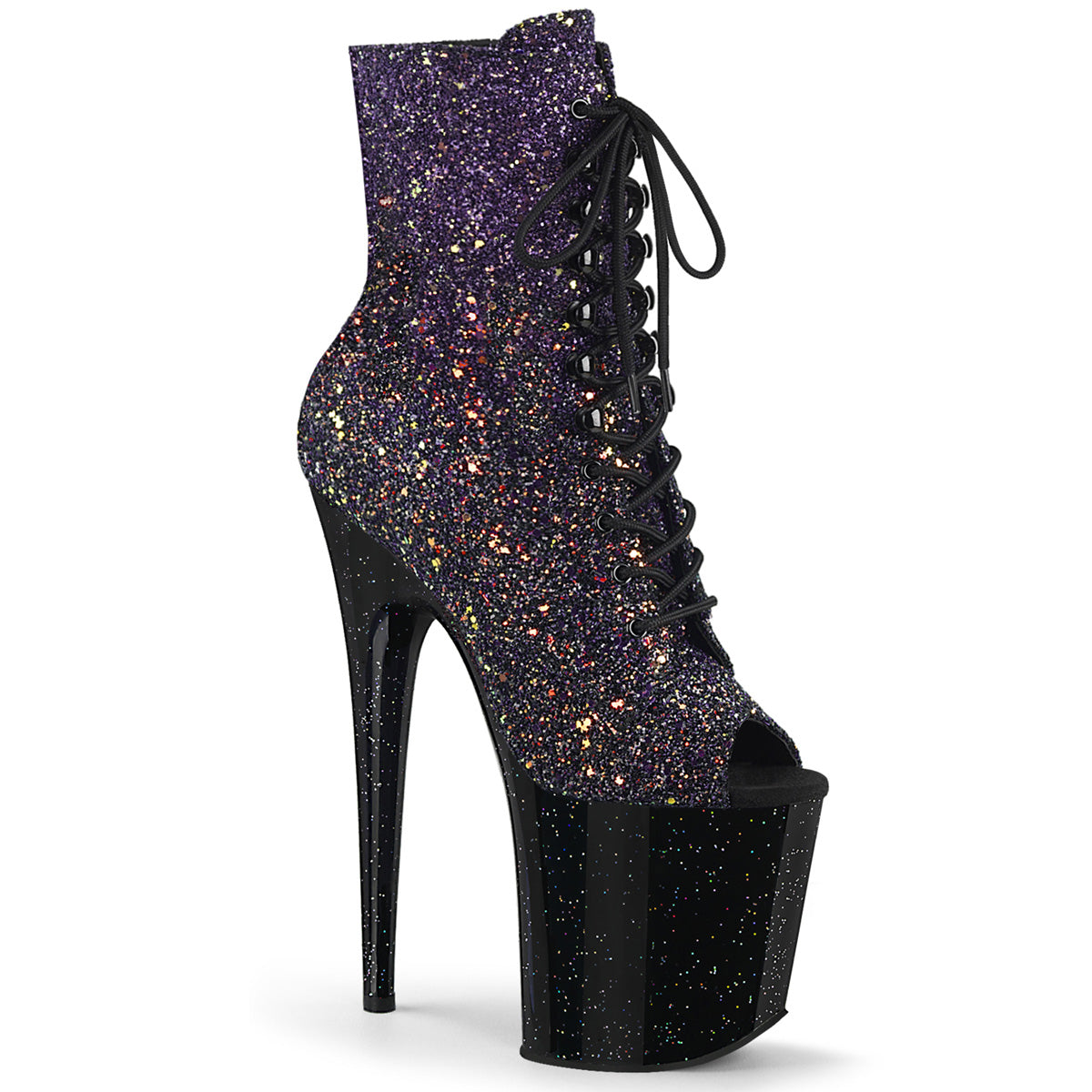 FLAMINGO-1021OMBG Black & Purple Calf High Peep Toe Boots
