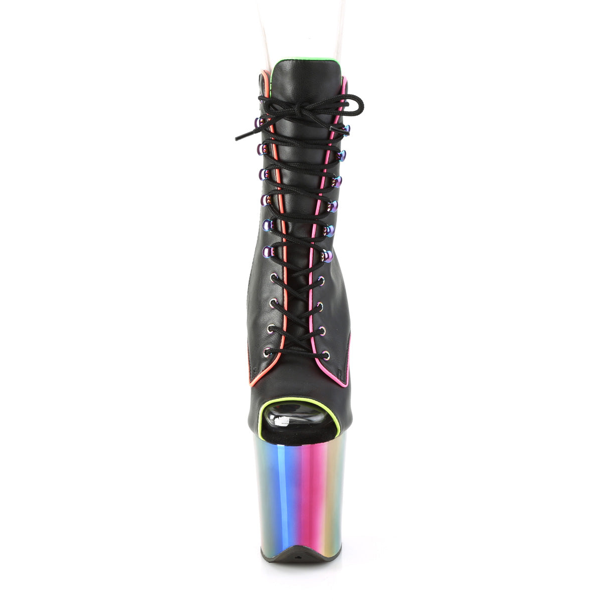 FLAMINGO-1021RC-02 Black & Multi Colour Calf High Peep Toe Boots