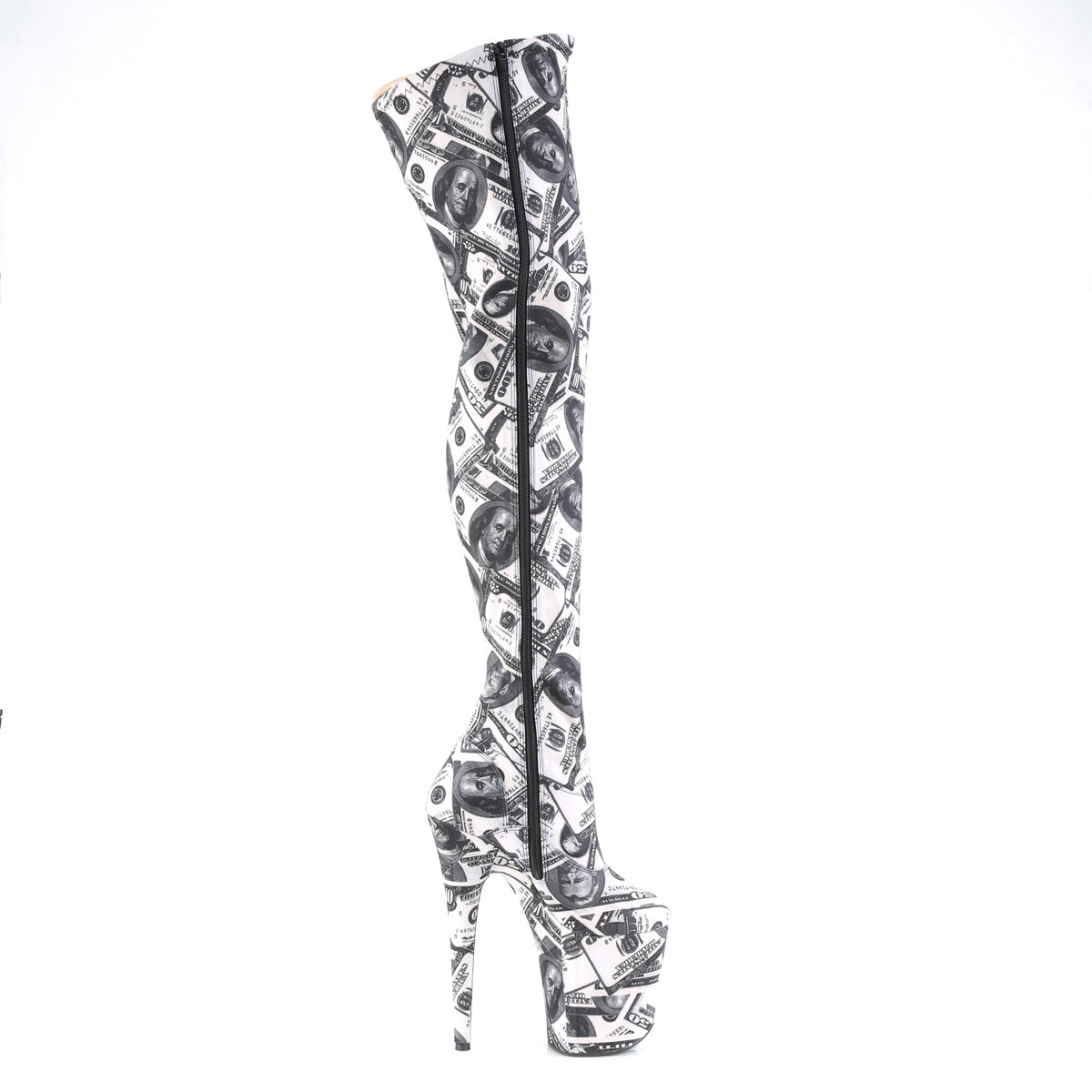 FLAMINGO-3000DP White & Black Thigh High Boots