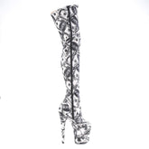 FLAMINGO-3000DP White & Black Thigh High Boots