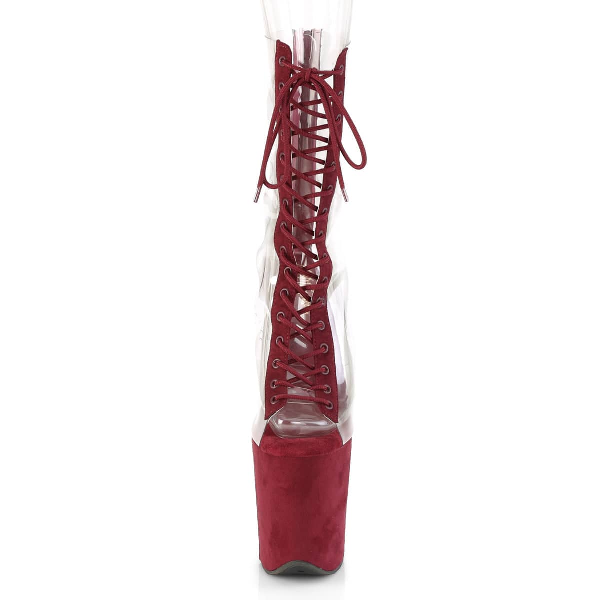 FLAMINGO-800-34FS Burgundy & Clear Calf High Peep Toe Boots