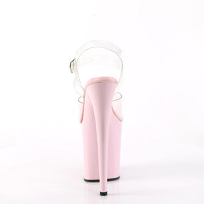 FLAMINGO-808 Pink & Clear Ankle Peep Toe High Heel