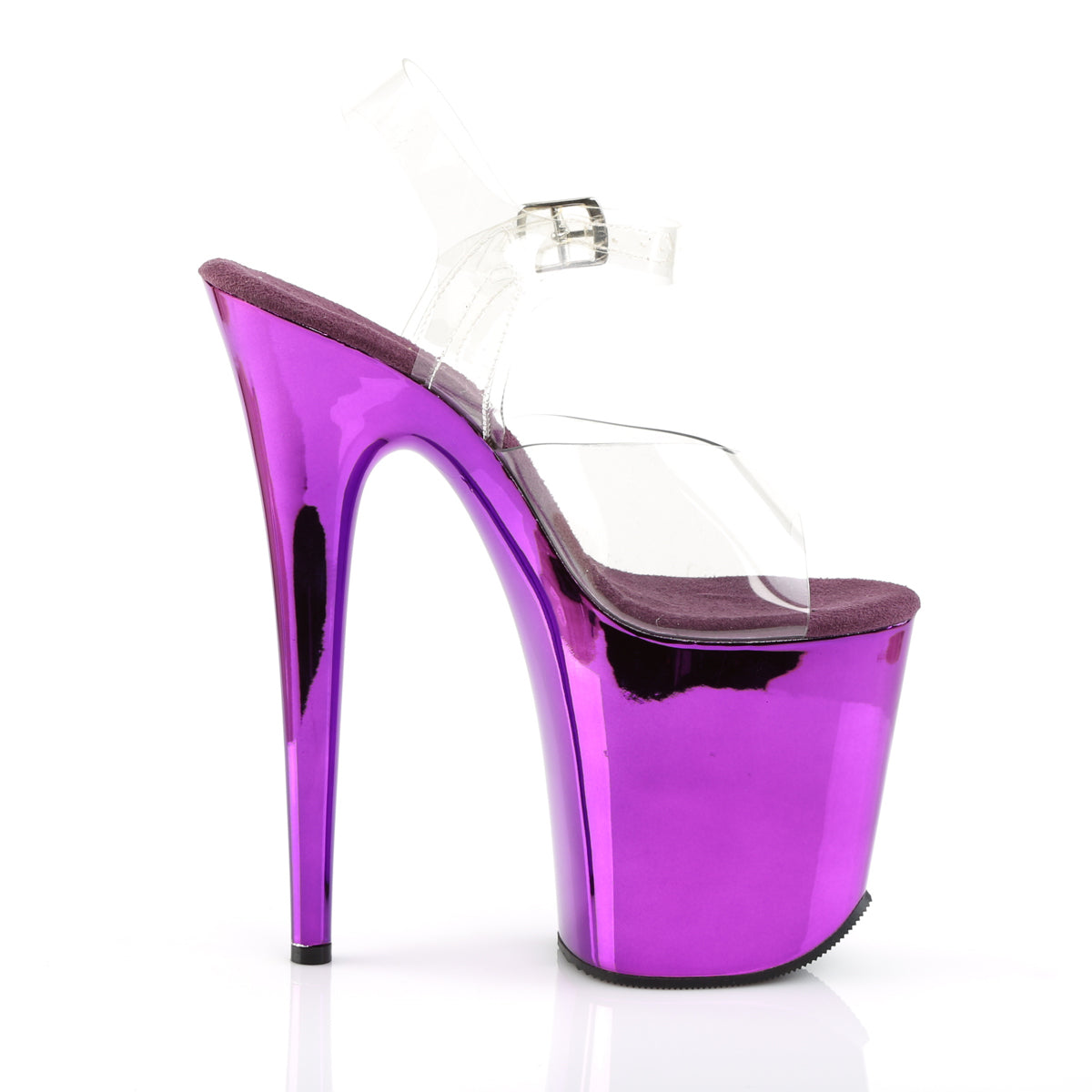 FLAMINGO-808 Clear & Purple Ankle Peep Toe High Heel