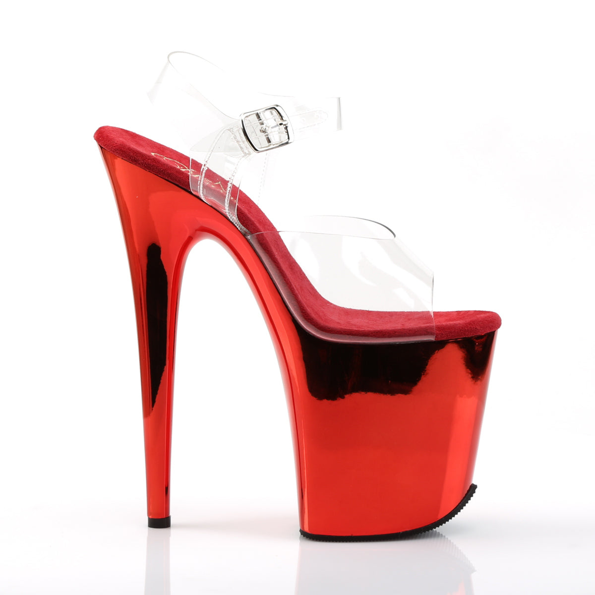 FLAMINGO-808 Red & Clear Ankle Peep Toe High Heel