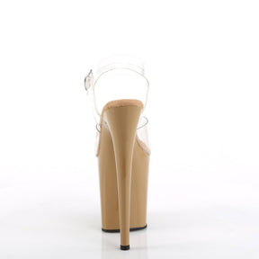 FLAMINGO-808 Nude & Clear Ankle Peep Toe High Heel