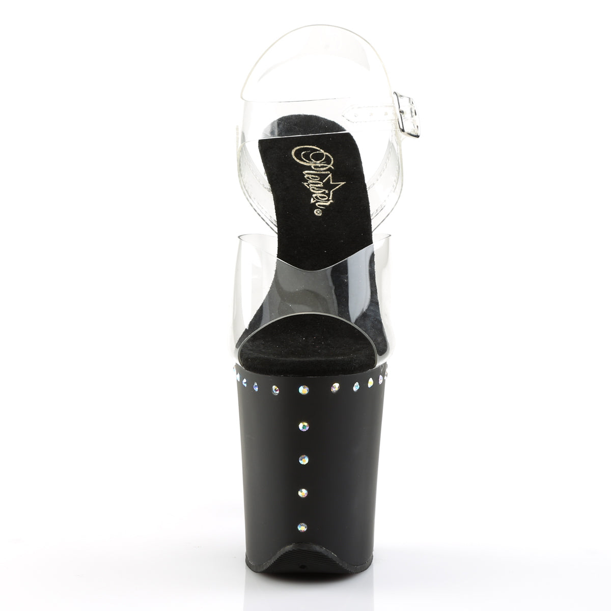 FLAMINGO-808ABLS Black & Clear Ankle Peep Toe High Heel