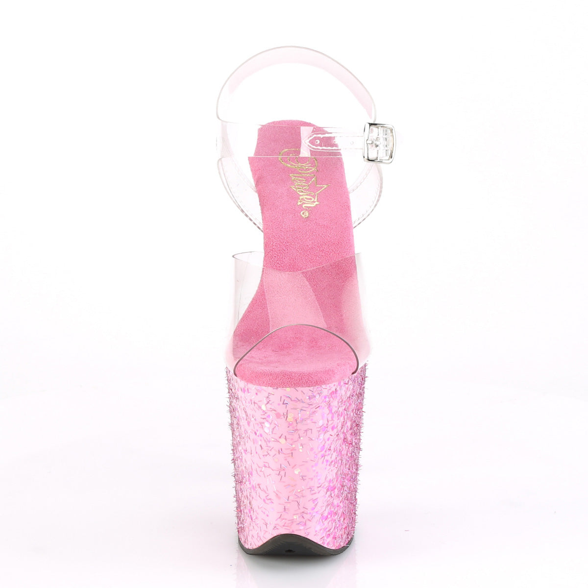 FLAMINGO-808CF Pink & Clear Ankle Peep Toe High Heel