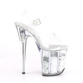 FLAMINGO-808GF Silver & Clear Ankle Peep Toe High Heel