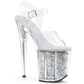 FLAMINGO-808GF Silver & Clear Ankle Peep Toe High Heel