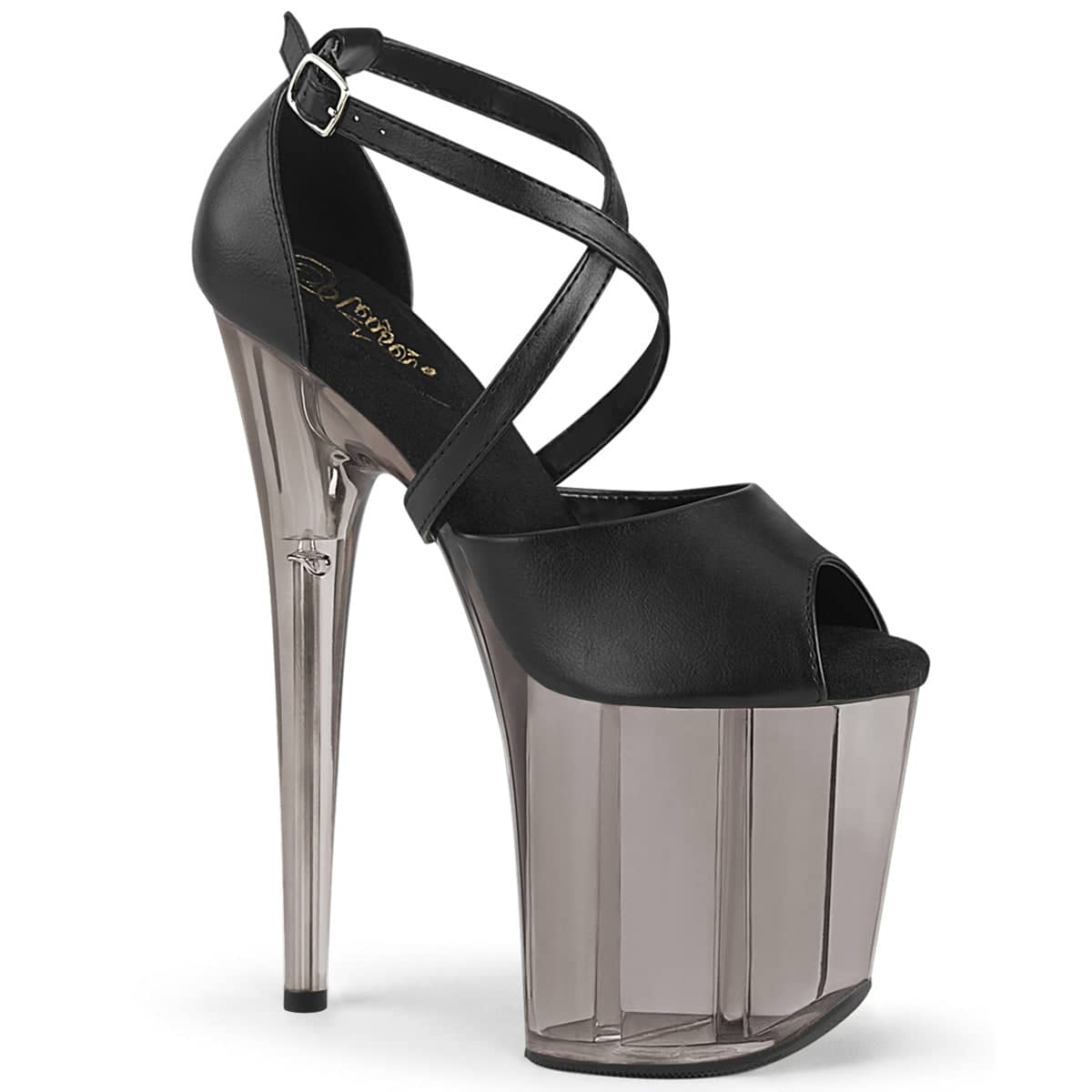 FLAMINGO-840T Black & Clear Ankle Peep Toe High Heel