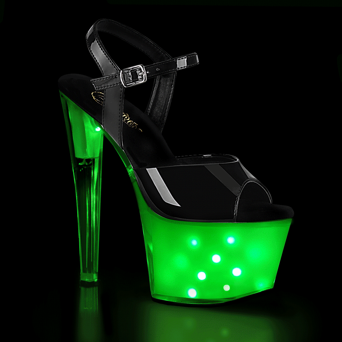 ILLUMINATOR-709 Black & Green Ankle Peep Toe High Heel