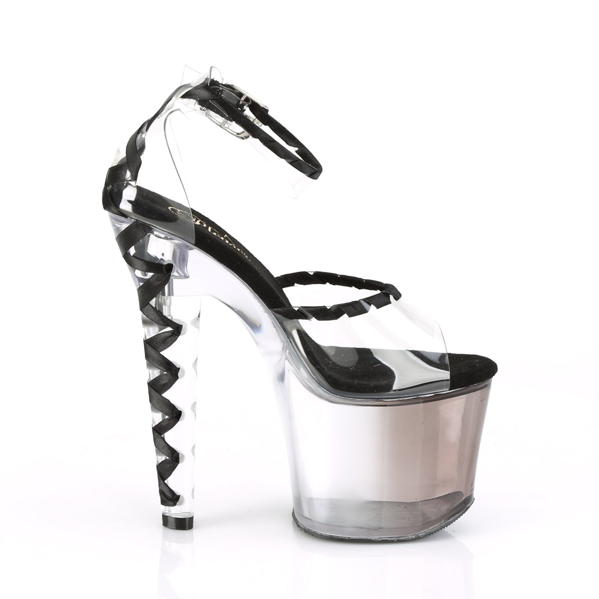 LOVESICK-712T Black & Silver Ankle Peep Toe High Heel