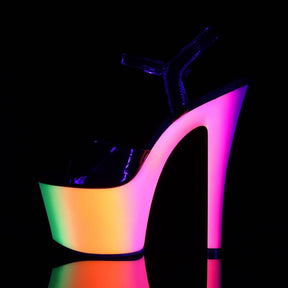 RAINBOW-309UV Black & Multi Colour Ankle Peep Toe High Heel