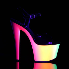 RAINBOW-309UV Black & Multi Colour Ankle Peep Toe High Heel