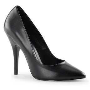 SEDUCE-420 Black Leather Court Heels