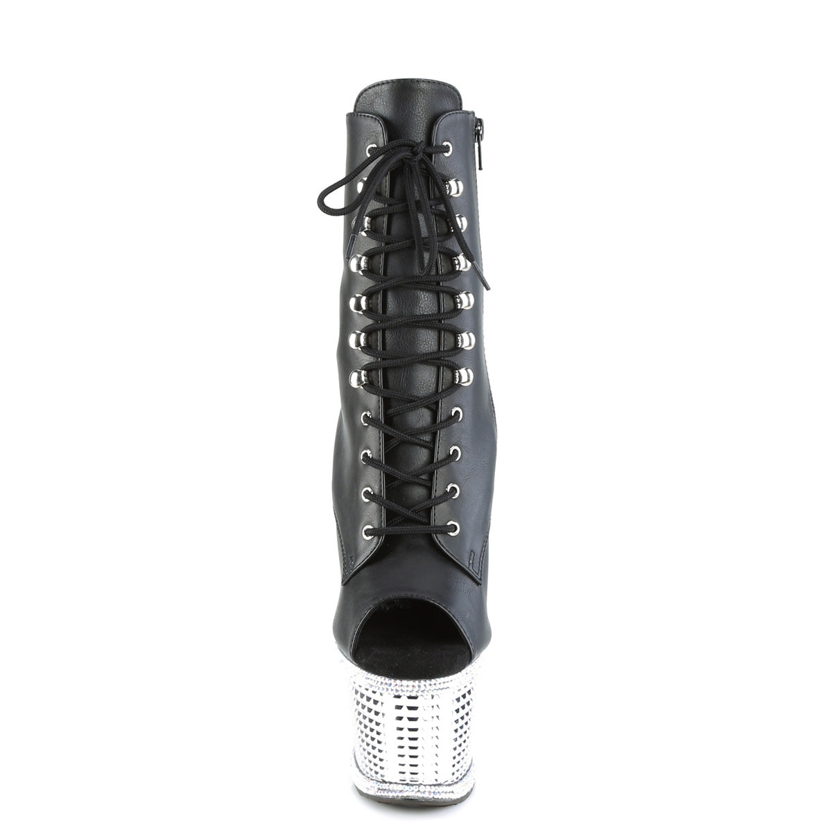 SPECTATOR-1021RS Black & Silver Calf High Peep Toe Boots