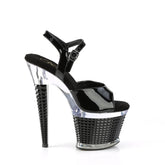 SPECTATOR-709 Black & Silver Ankle Peep Toe High Heel