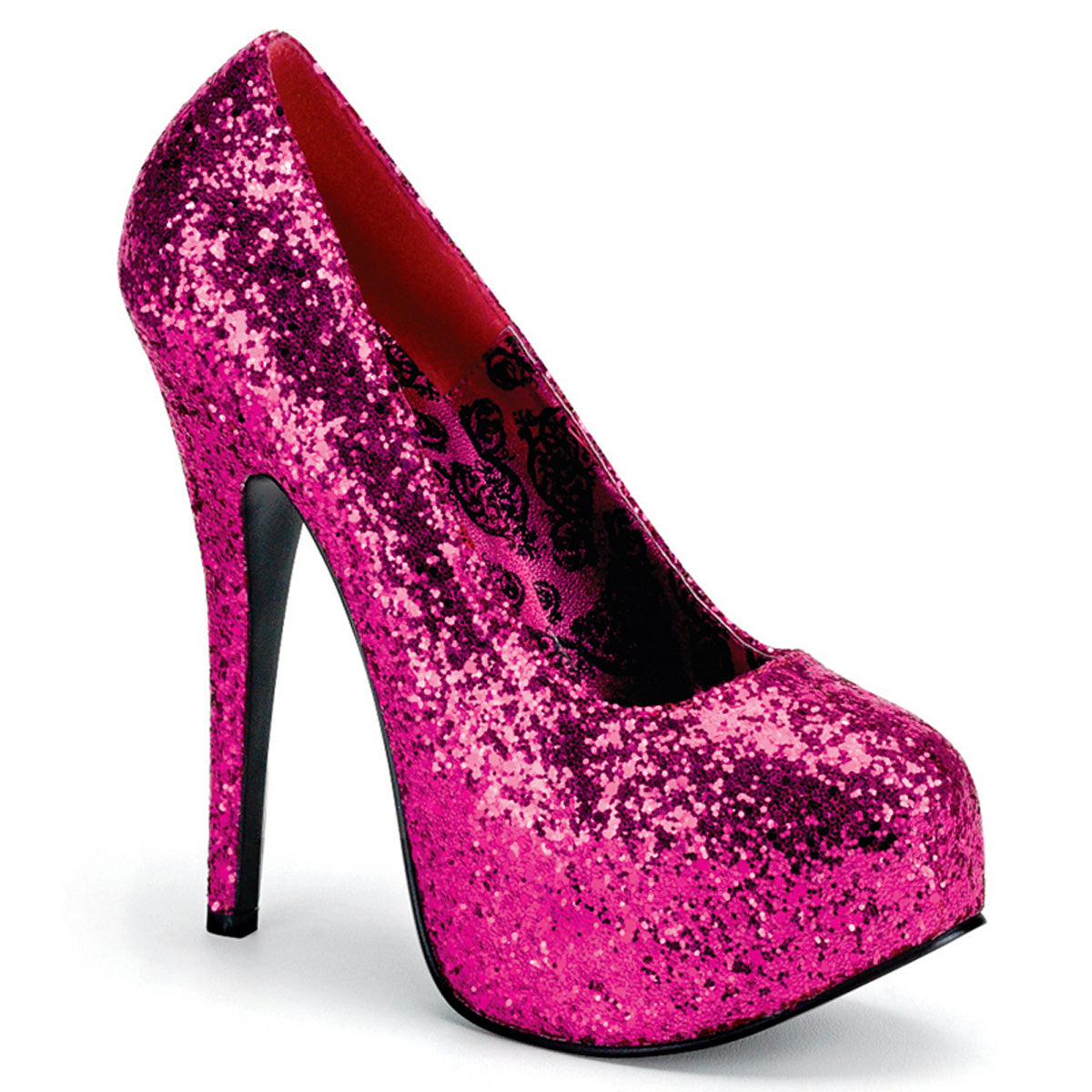 TEEZE-06G Pink Glitter Platform Heels