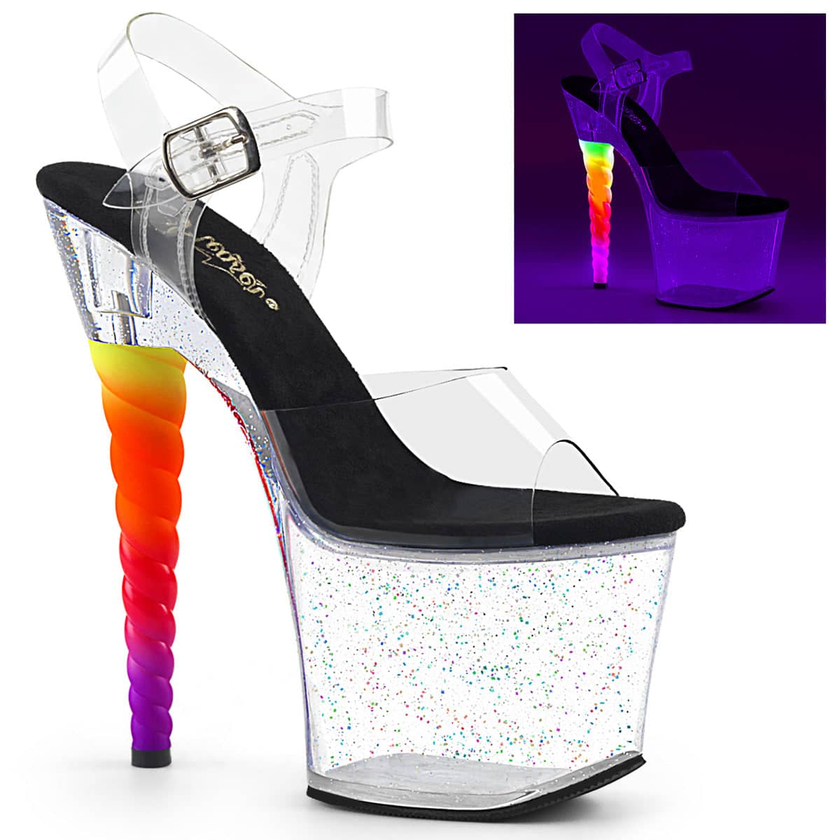 UNICORN-708MG Clear & Multi Colour Ankle Peep Toe High Heel